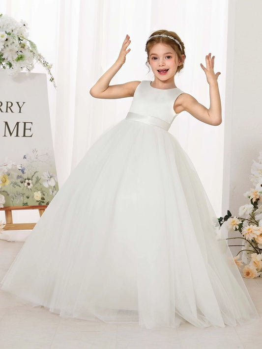 Elegant A?Line Round Neck Sleeveless V?Back Floor?Length First Communion Dress
