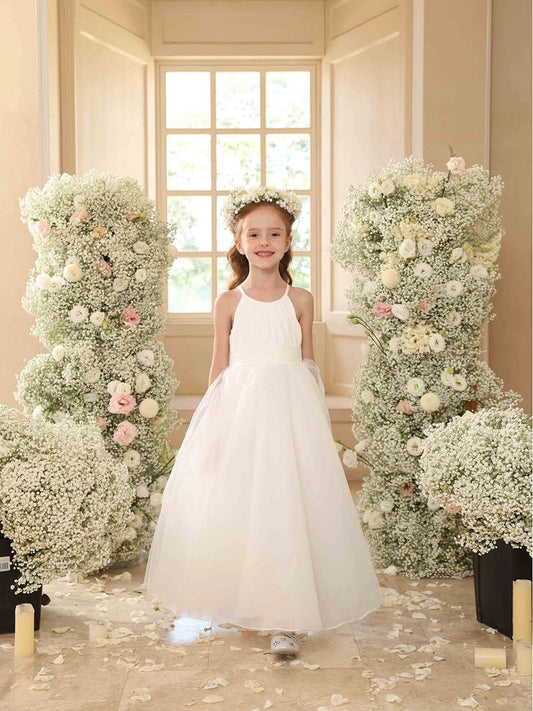 Elegant A?Line Halter Sleeveless Tie Back Floor Length First Communion Dress