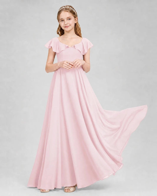 Elegant A Line Sweetheart Flutter Sleeve Bow Back Floor Length Flower Girl Dress