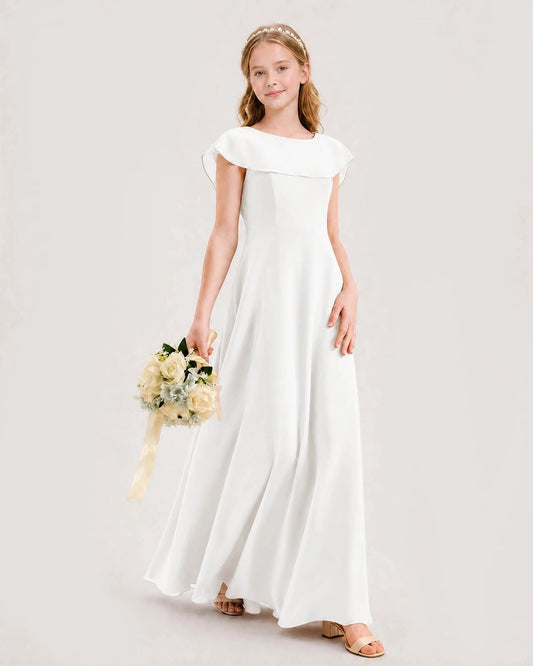 Elegant A Line Boat Neck Flutter Sleeve Scoop Back Maxi Wedding Dress