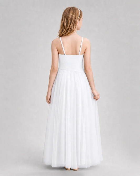 Elegant A Line V Neck Sleeveless Straight Back Floor Length Bridesmaid Dress
