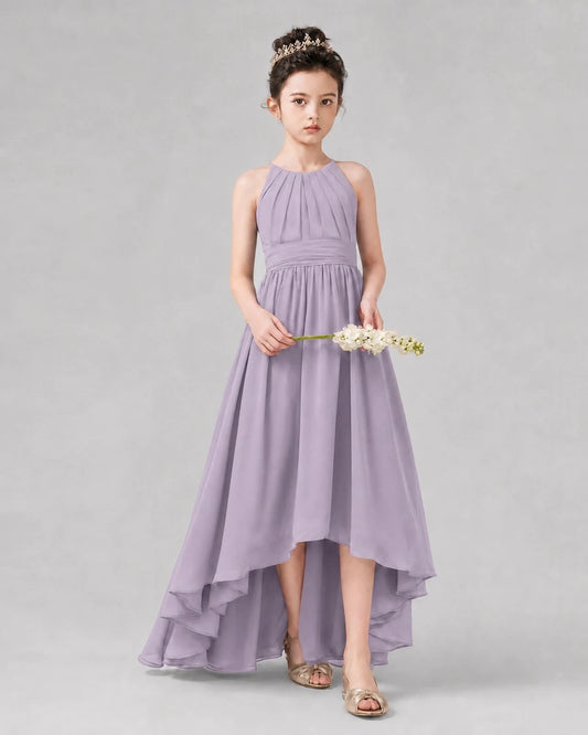 Elegant A Line Halter Sleeveless Cross Back High Low Wedding Dress