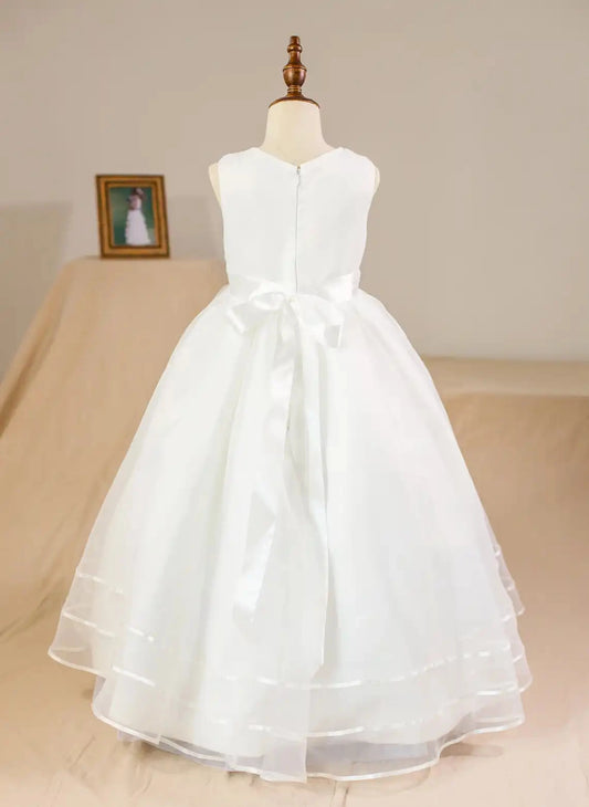 Elegant A?line Round Neck Sleeveless Zipper?back Floor?length First Communion Dress