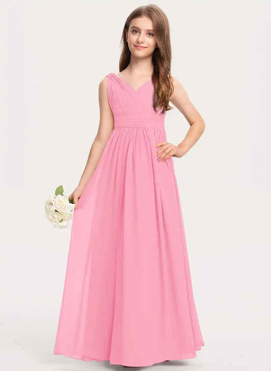 Elegant A Line V Neck Sleeveless V Back Floor Length Girls First Communion Dress