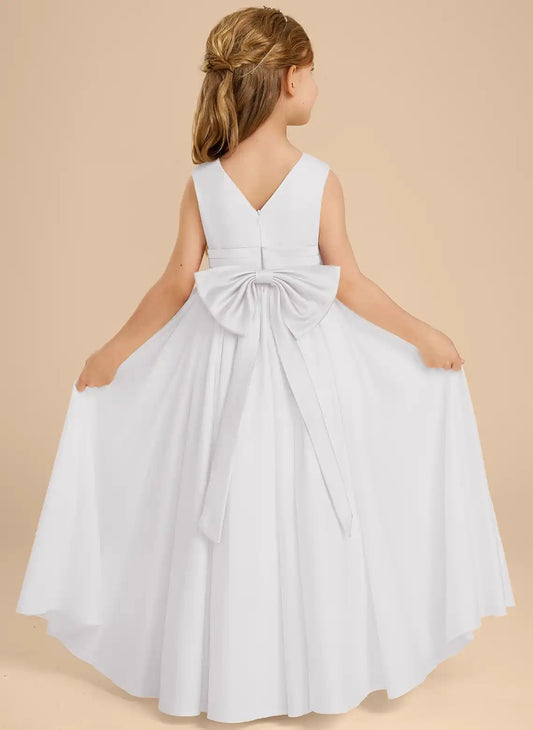 Elegant A-Line Round Neck Sleeveless V Back Maxi First Communion Dress