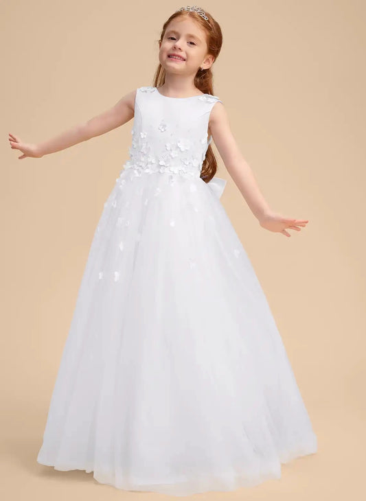 Elegant A?Line Round Neck Sleeveless V?Back Floor?Length Flower Girl Dress