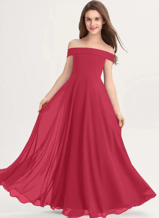 Elegant A-Line Off The Shoulder Sleeveless Zipper Back Maxi Flower Girl Dress