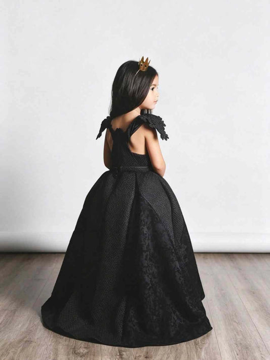 Luxury Ballgown Square Neck Lace Strap Open Back Train Girl Formal Dress