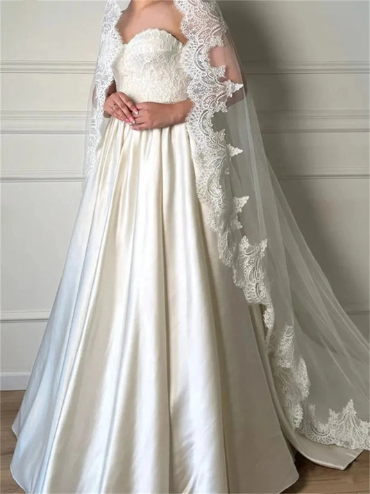 Elegant A-Line Sweetheart Long Sleeve Covered Back Floor Length Wedding Dress