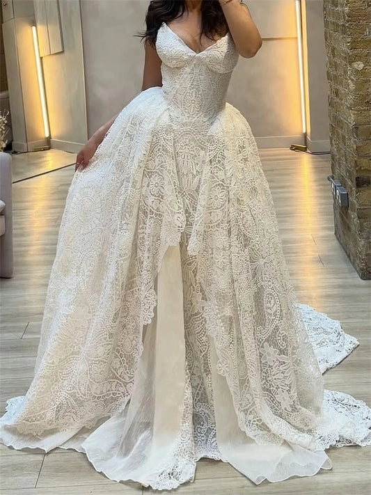 Romantic Ball Gown Sweetheart Sleeveless Corset Back Floor Length Wedding Dress