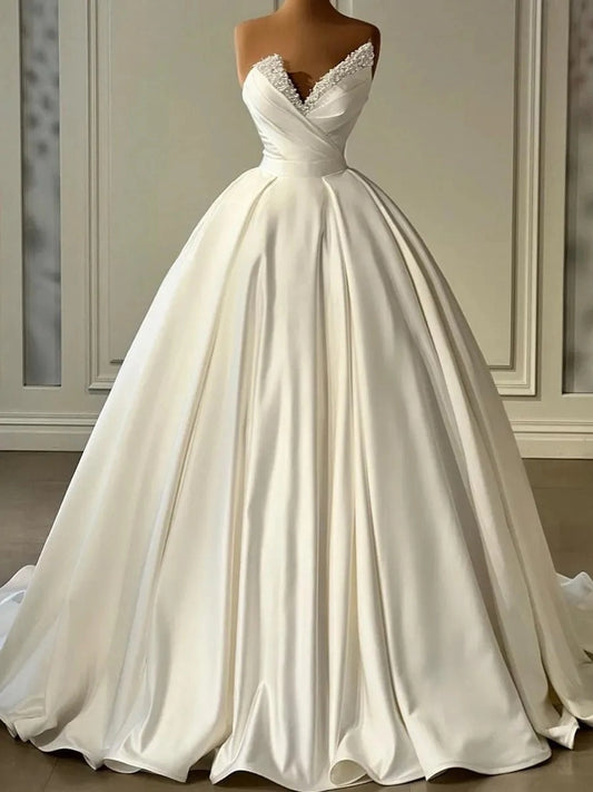 Luxurious Ball Gown Sweetheart Sleeveless Structured Back Floor Length Wedding Dress