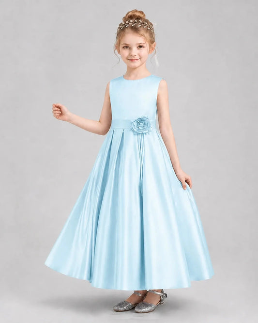 Elegant A Line Round Neck Sleeveless Zipper Back Maxi Flower Girl Dress