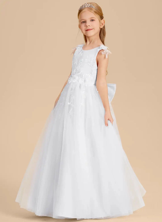 Elegant A Line Round Neck Cap Sleeve V Back Long First Communion Dress