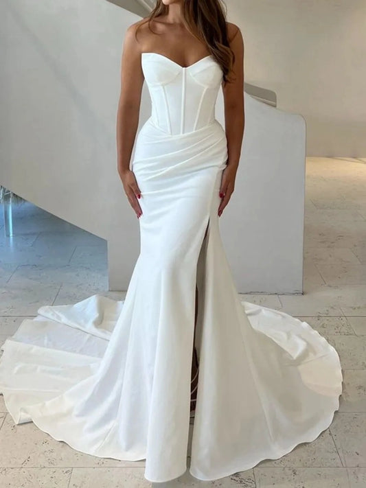 Elegant Mermaid Sweetheart Sleeveless Button Back Floor Length Wedding Dress
