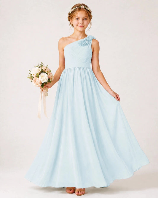 Elegant A Line One Shoulder Sleeveless Zipper Back Maxi Wedding Dress