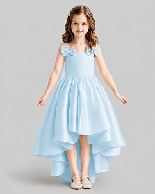 Elegant A-Line Square Neck Sleeveless Bow Back High-Low Flower Girl Dress