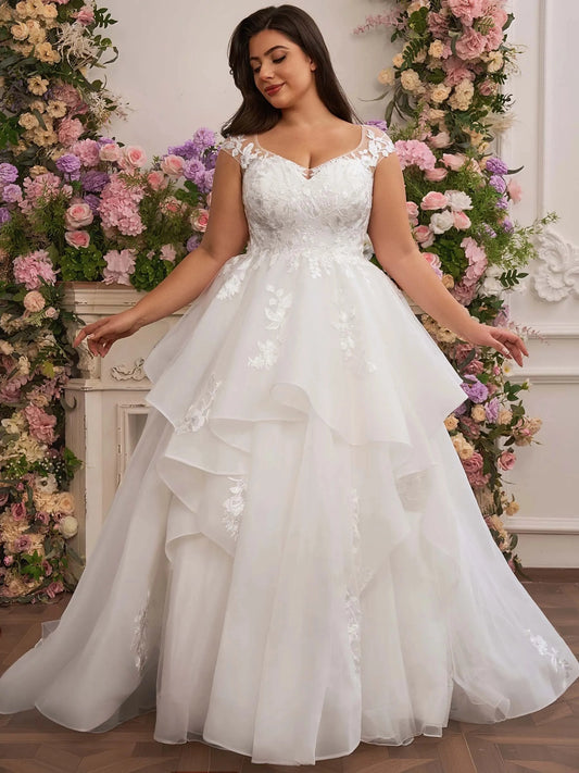 Romantic A-Line Sweetheart Cap Sleeve Open Back Floor Length Wedding Dress