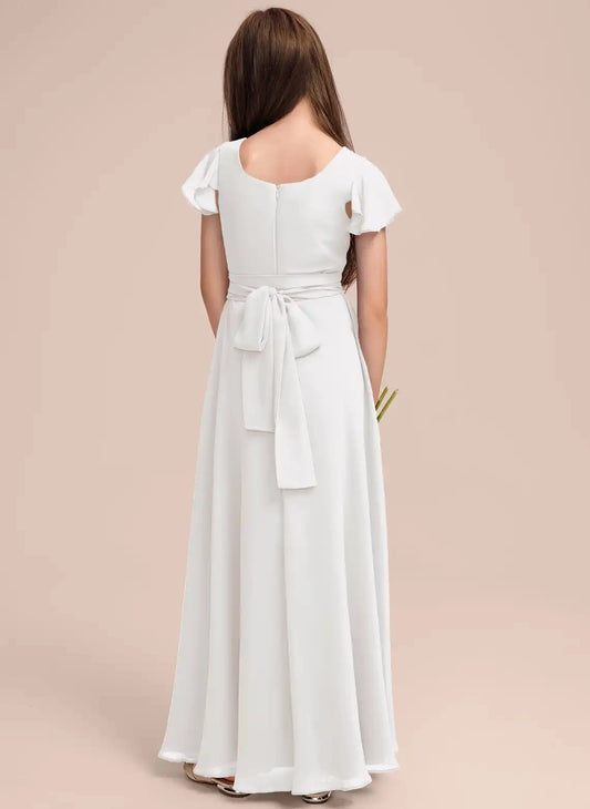 Flowy A-line Square Neck Flutter Sleeve U-Back Maxi First Communion Dress