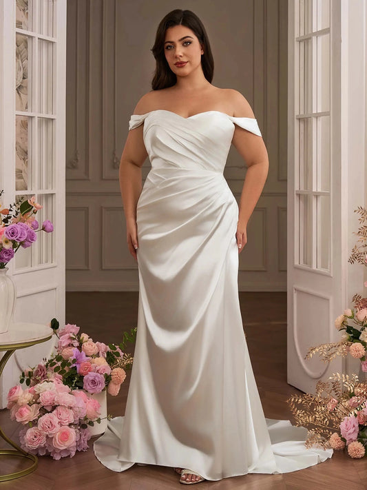 Elegant Mermaid Sweetheart Off Shoulder Button Back Floor Length Wedding Dress