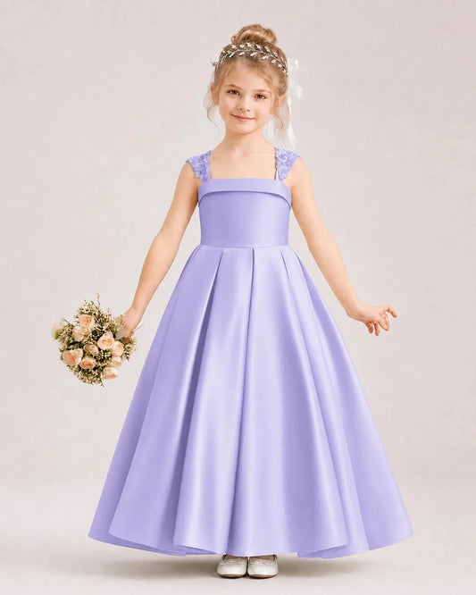 Elegant A-Line Square Neck Flutter Sleeve Classic Back Floor-Length Wedding Dress