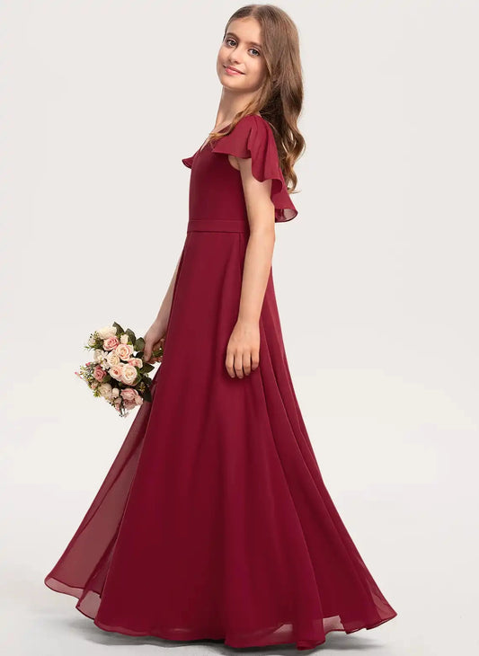 Elegant A Line V Neck Flutter Sleeve Crisscross Back Maxi Flower Girl Dress Wedding