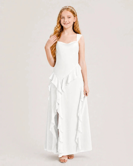 Elegant A Line Square Neck Ruffle Sleeve Bow Back Maxi Dress