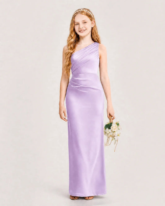 Elegant Column One Shoulder Sleeveless Closed Back Floor Length Bridesmaid Dress
