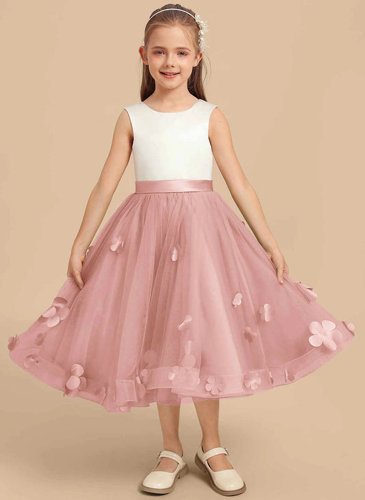Elegant A?Line Round Neck Sleeveless V?Back Midi Junior Bridesmaid Dress