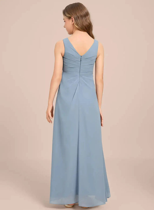 Elegant A-Line V-Neck Sleeveless V-Back Hi-Lo Junior Bridesmaid Dress