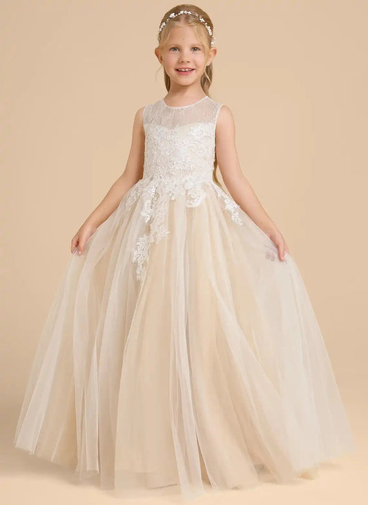 Elegant A Line Round Neck Sleeveless Button Back Floor Length First Communion Dress