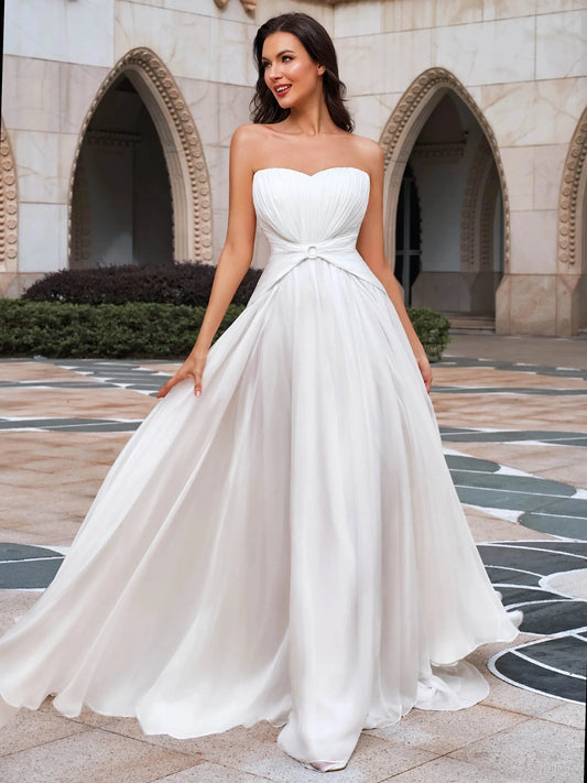 Elegant A-Line Sweetheart Sleeveless Zipper Back Floor Length Wedding Dress