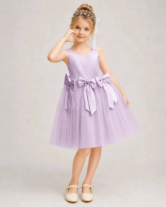 Charming A-Line Round Neck Sleeveless Square Back Knee-Length Flower Girl Dress