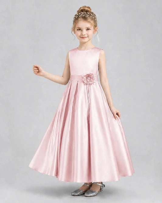 Elegant A Line Round Neck Sleeveless Zipper Back Maxi Flower Girl Dress