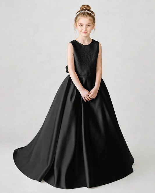 Elegant A-Line Round Neck Sleeveless V-Back Floor-Length Flower Girl Dress