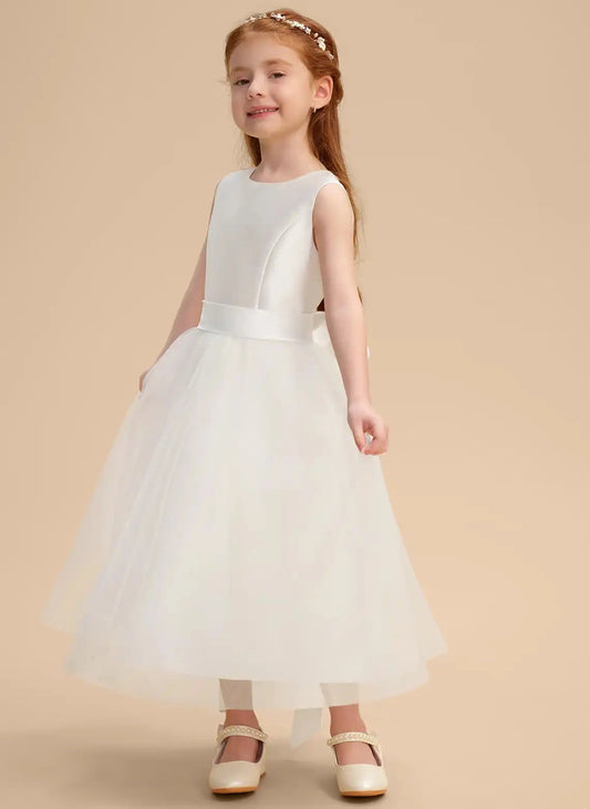 Elegant A Line Round Neck Sleeveless Zipper Back Maxi First Communion Dress