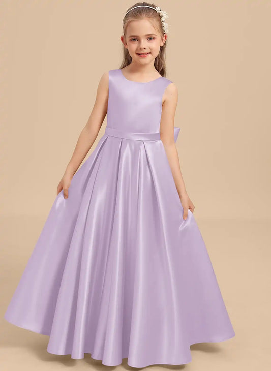 Elegant A-Line Round Neck Sleeveless V Back Floor-Length Flower Girl Dress