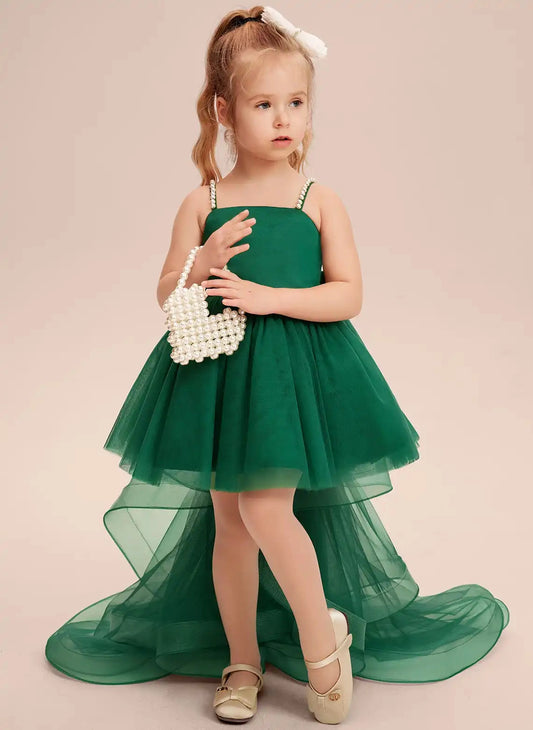 Elegant A Line Square Neck Sleeveless Bow Back High Low Party Dress