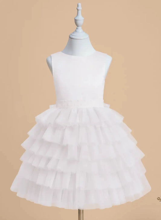 Elegant A-Line Jewel Neck Sleeveless V-Back Knee-Length Flower Girl Dress