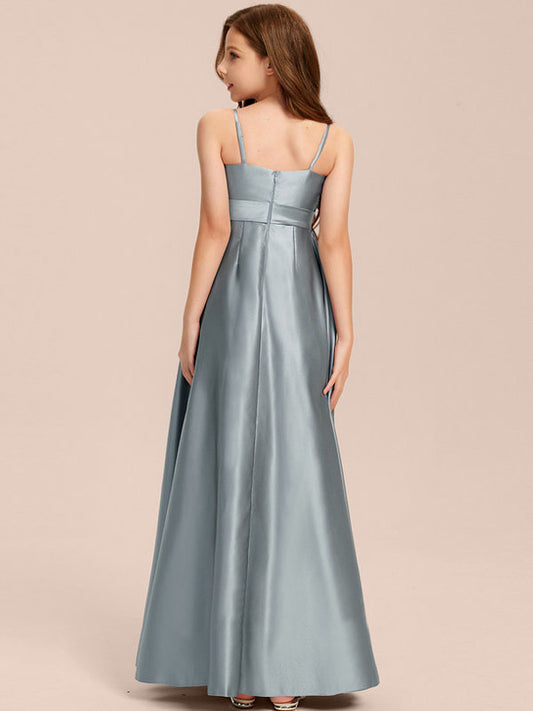 Elegant A Line Square Neck Sleeveless Zip Back Floor Length Junior Bridesmaid Dress
