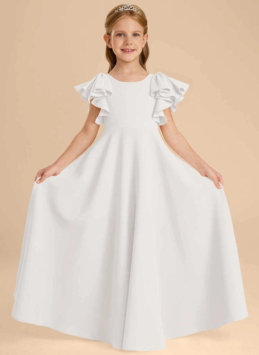 Heowos Girls A-Line Ruffle Sleeve First Communion Dress | Round Neck Maxi Formal Gown