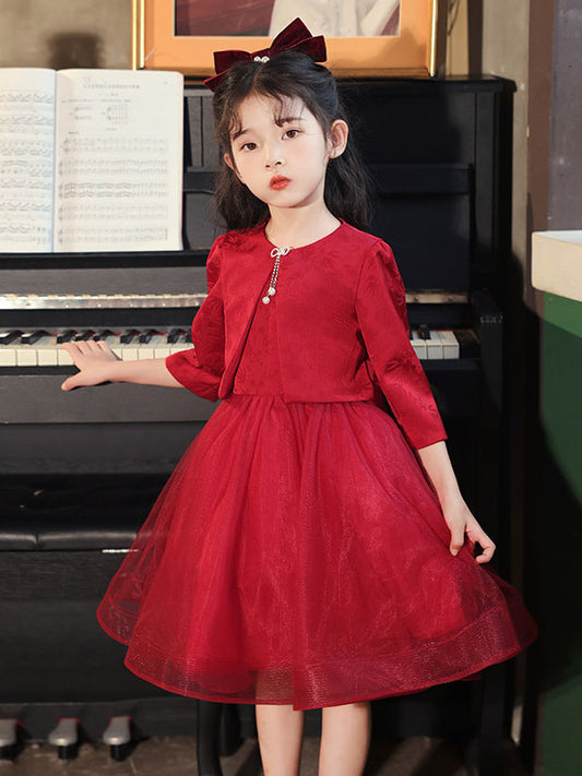 Elegant A Line Round Neck Three Quarter Sleeve Closed Back Knee Length Girls Dress