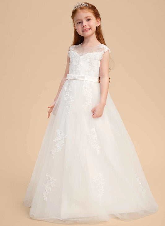 Elegant A Line Illusion Neck Sleeveless Illusion Back Floor Length First Communion Dress