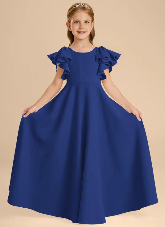 Heowos Girls A-Line Ruffle Sleeve First Communion Dress | Round Neck Maxi Formal Gown