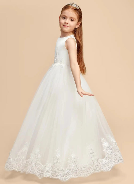 Elegant A Line Round Neck Sleeveless Button Back Floor Length First Communion Dress