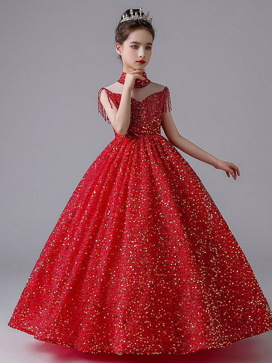 Glamorous Ball Gown High Neck Sleeveless Closed Back Floor Length Pageant Dress