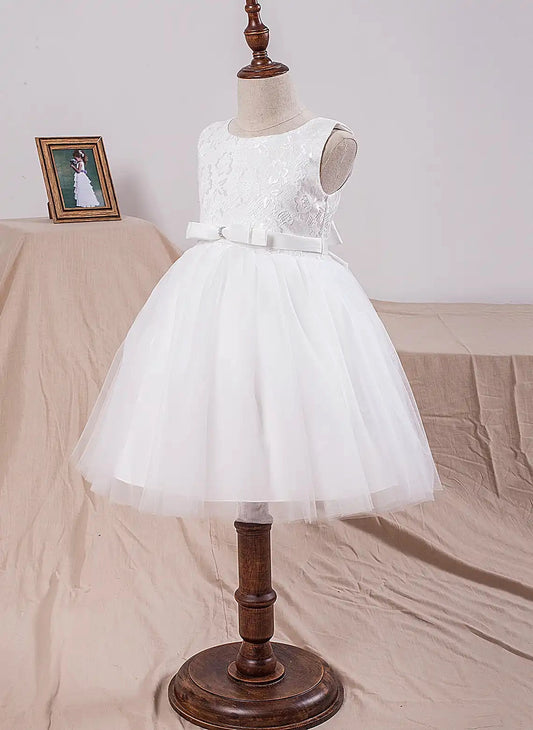 Elegant A?Line Round Neck Sleeveless Zipper?Back Knee?Length First Communion Dress