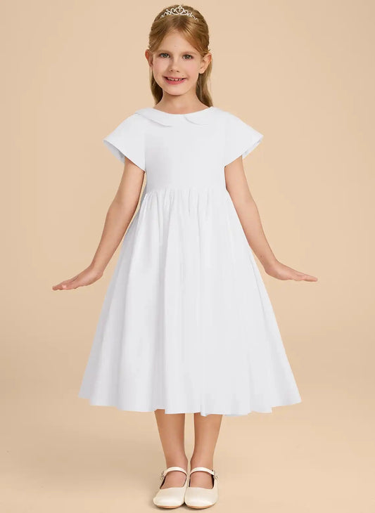 Elegant A?Line Peter Pan Collar Cap Sleeve Bow Back Midi First Communion Dress