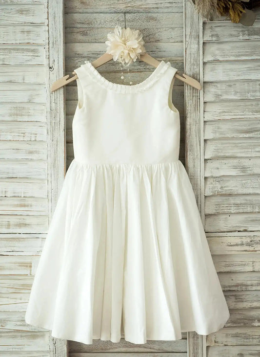 Elegant A Line Scoop Neck Sleeveless Button Back Tea Length Flower Girl Dress