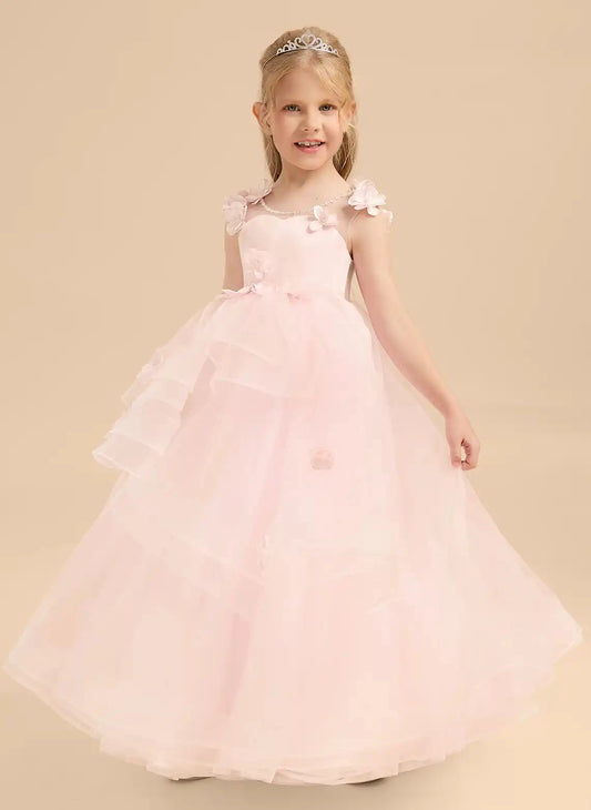 Elegant A?Line Sweetheart Cold?Shoulder V?Back Floor?Length Flower Girl Dress
