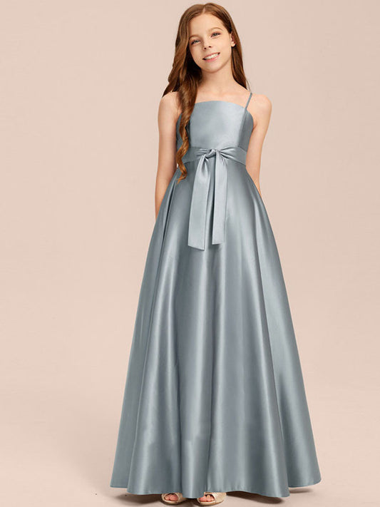 Elegant A Line Square Neck Sleeveless Zip Back Floor Length Junior Bridesmaid Dress